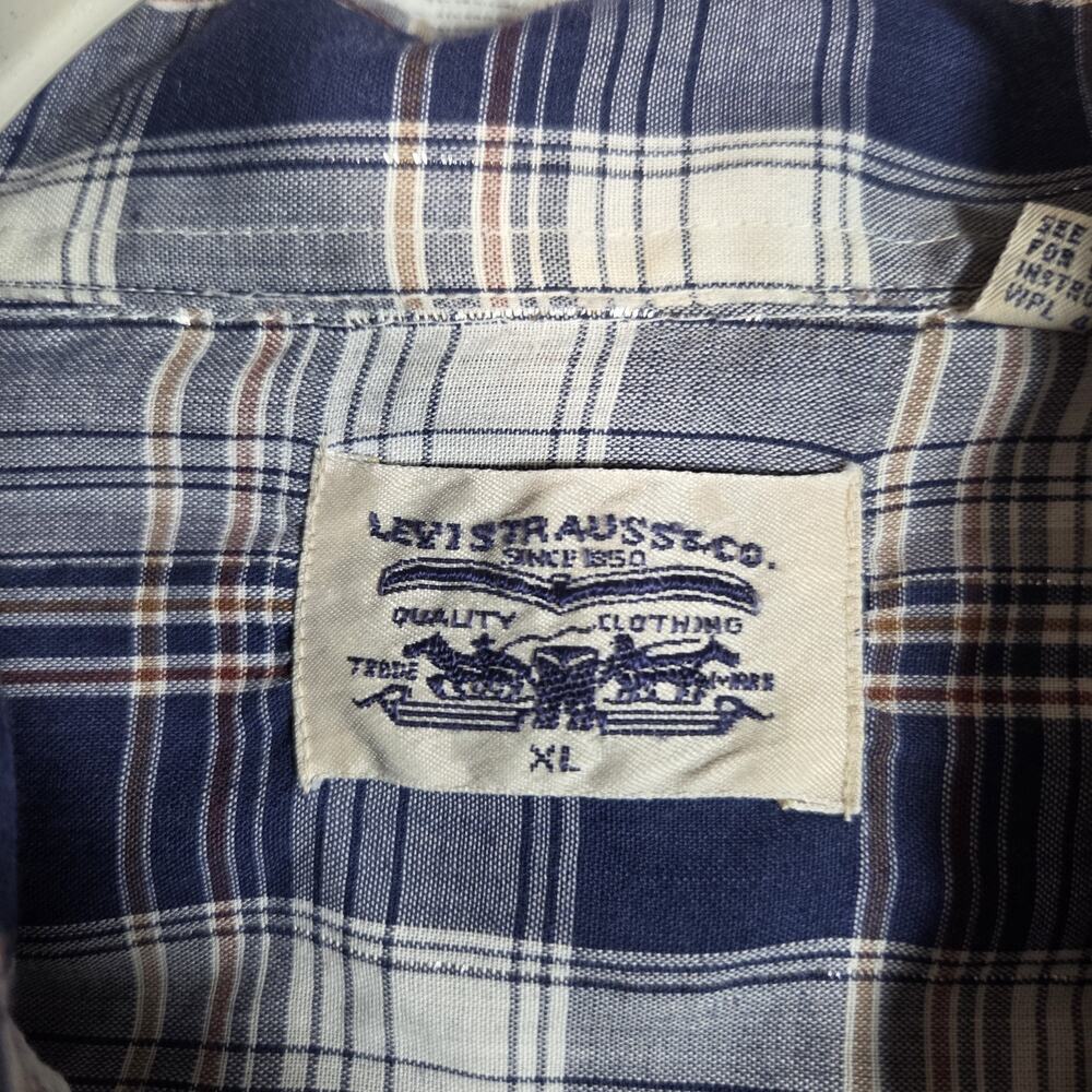 Levi Strauss Western Snap Shirt Mens XL Blue Plaid Pearl Snap Cowboy Long Sleeve - Picture 5 of 11